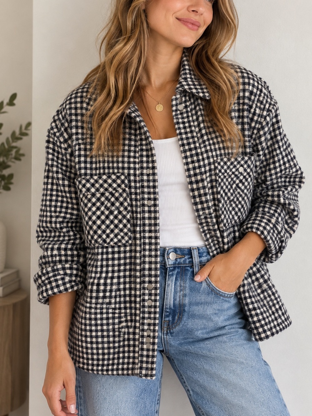 Zara Gingham plaid oversized Utility Shacket size XS fall pumpkin patch fire